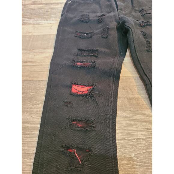 Encrypted size 7 boys distressed with red lining jeans - Picture 2 of 7